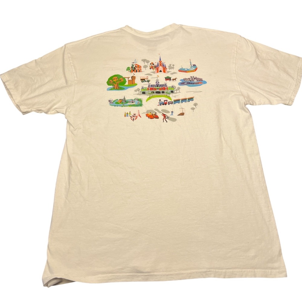 Vans Disney World Magic Kingdom Graphic T-Shirt Mens XL Cream White Short Sleeve